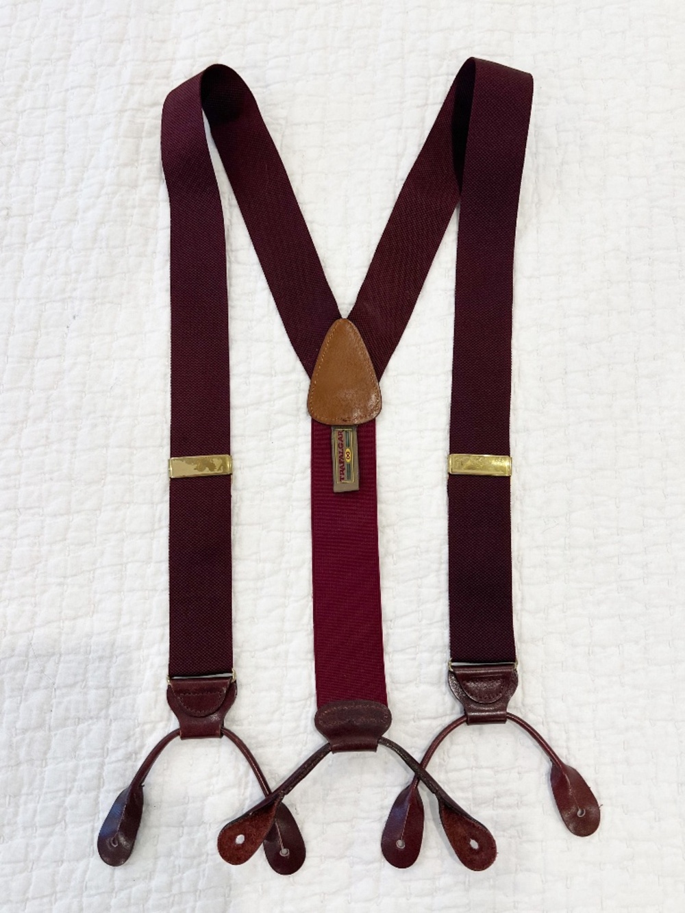 Trafalgar Suspenders Mens OS Burgundy Maroon Leather Braces Made in England